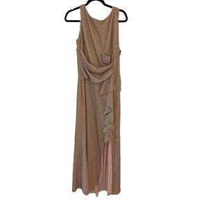 NWT Betsy & Adam Ruffled-Front Glitter Gown Rose Size 14